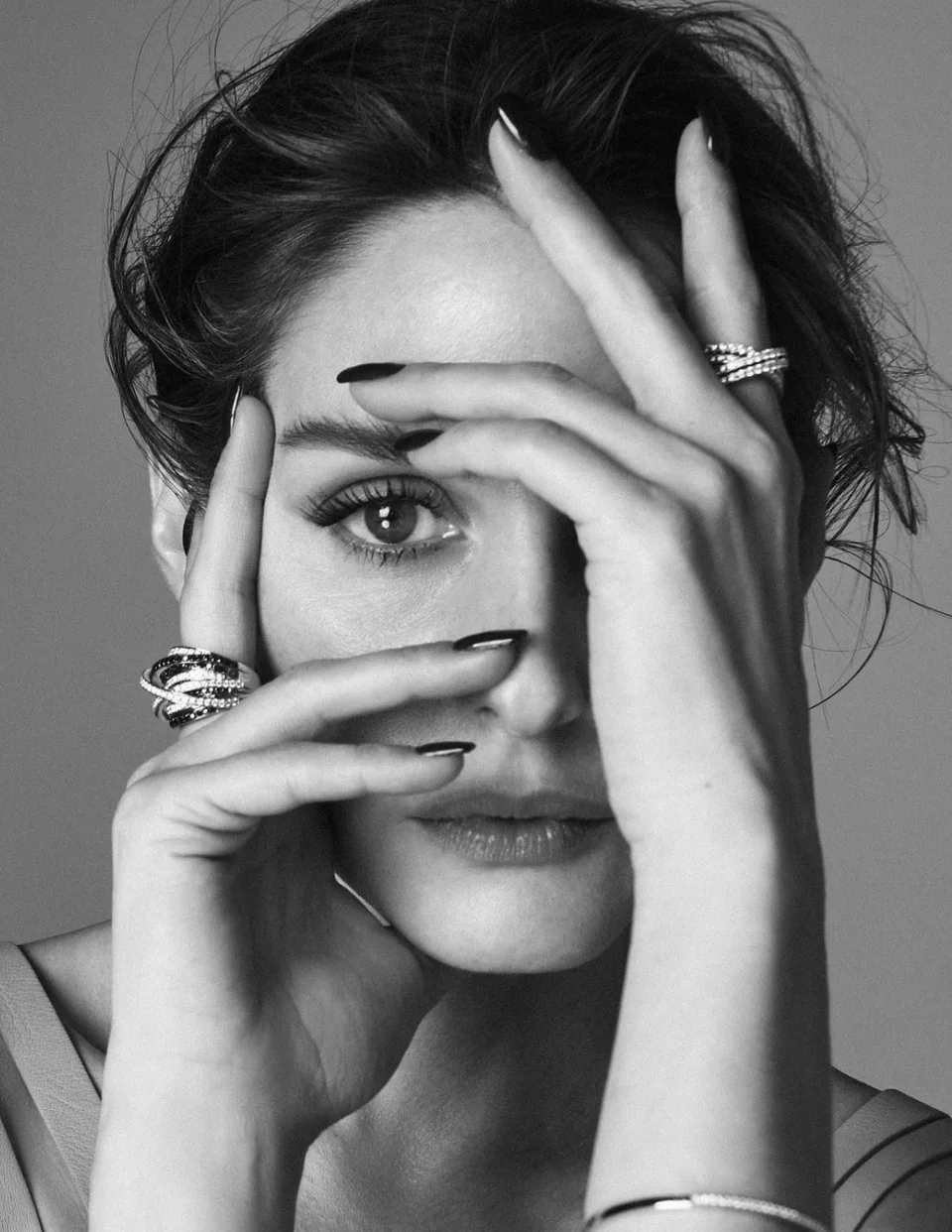 Creative headshot poses | Hand poses photography face, Portrait poses with hands, Minimal glam stacked rings