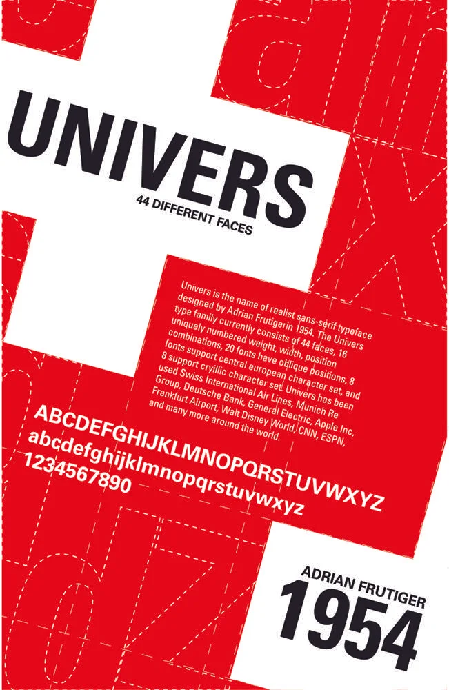 Typographic Poster Design - Univers Typeface | Adrian frutiger poster, Old style type specimen poster, Typeface poster