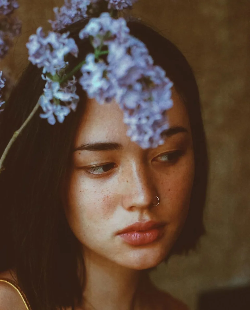 Artsy headshots | Flower portrait aesthetic, Creative portrait photography, Woman portrait photography