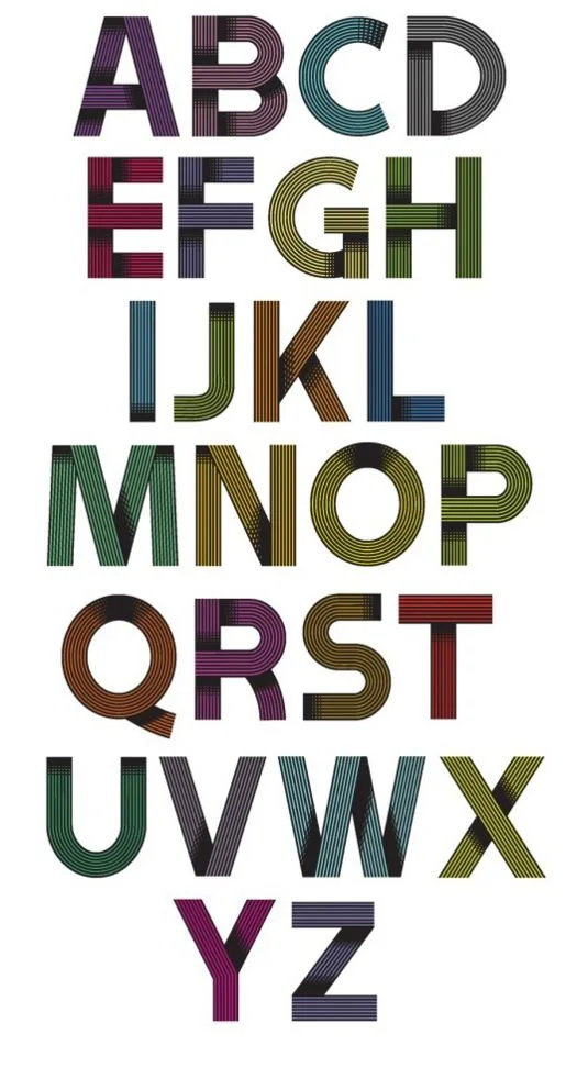 Chromatic alphabet | Textile alphabet design, Bold geometric alphabet design, Typefaces