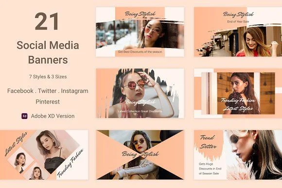 21 Social Media Banners -XD (Vol. 1) | Google fonts, Pinterest templates, Design banners