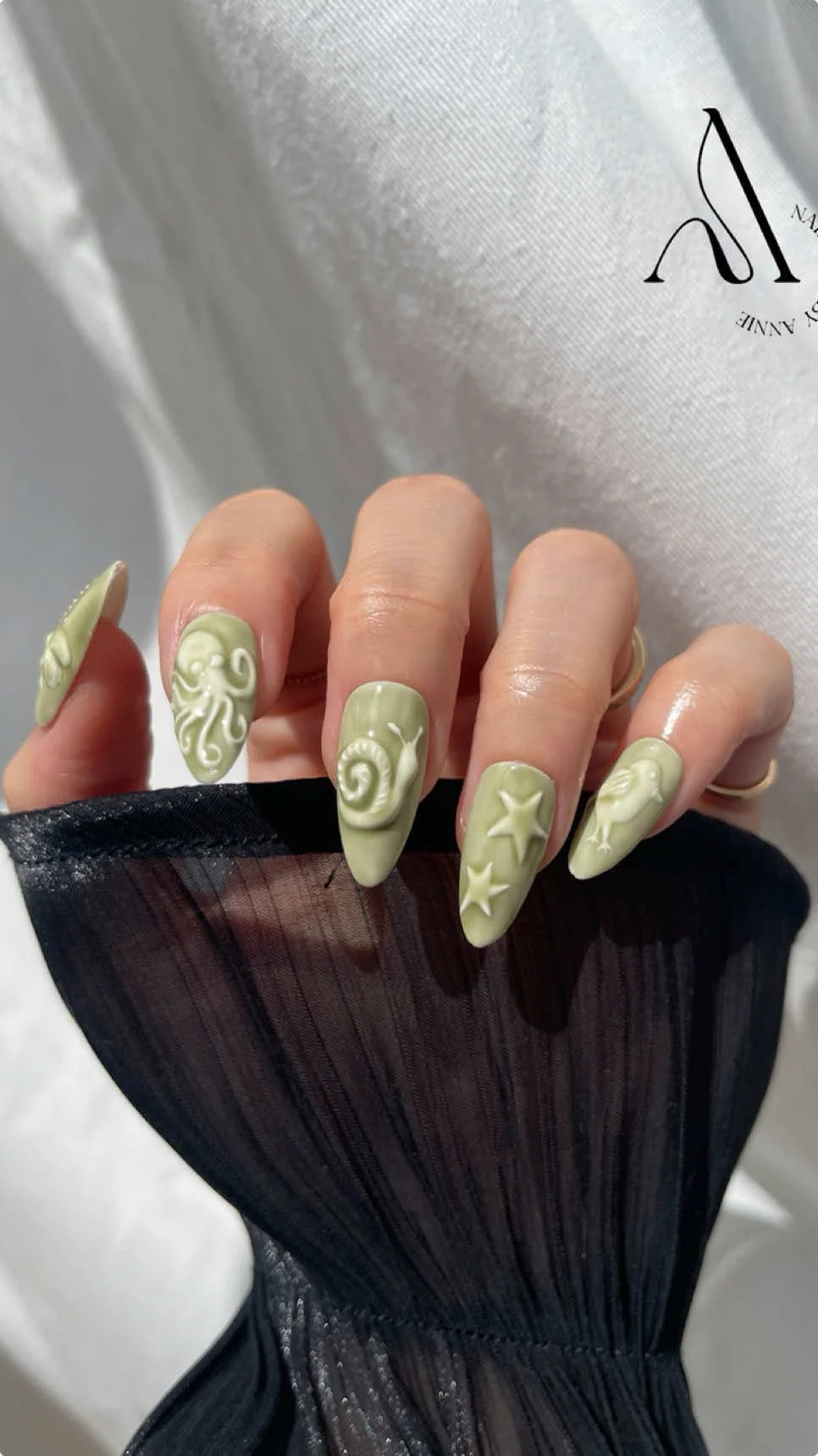 +45 Subtle Nail Art Ideas to Create in 2026 | Nail art inspiration french nails, Green and cream nail inspo, Green aesth