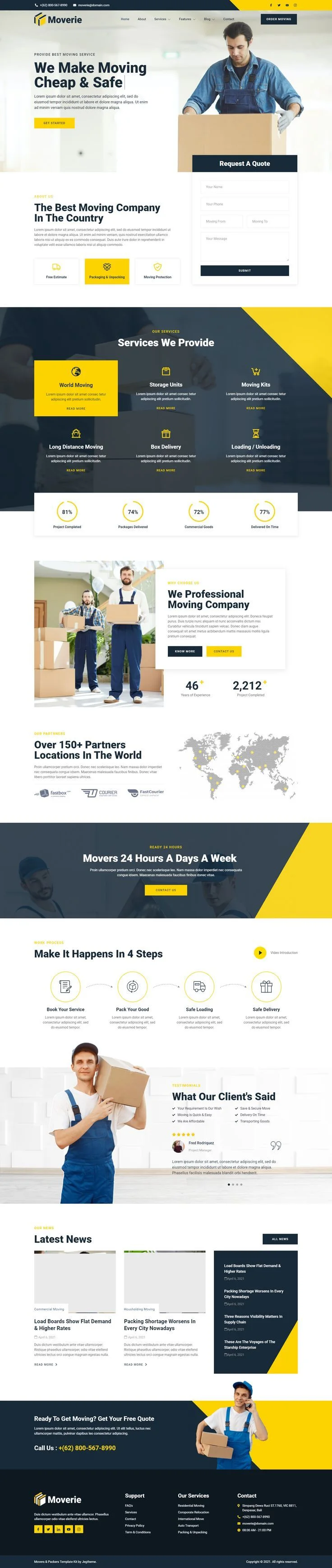 Moverie â€“ Movers & Packers Service Elementor Template Kit | Web design websites, Corporate website design, Best landin