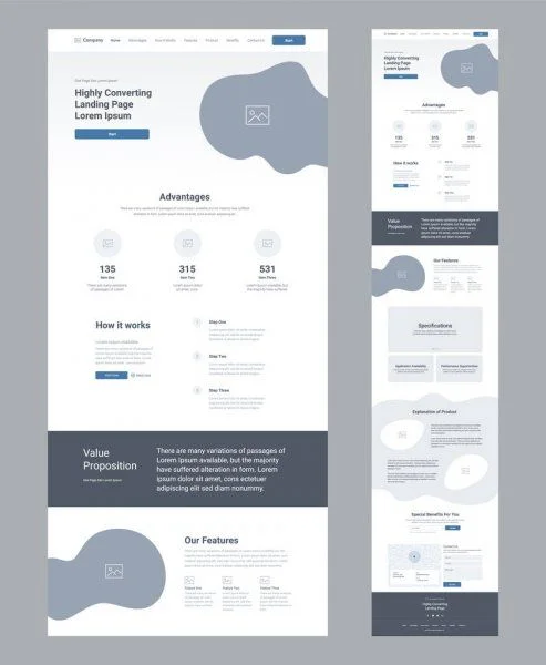 Landing Page Wireframe Design Template for Business | Website layout wireframe, Website wireframe design, Printable webs