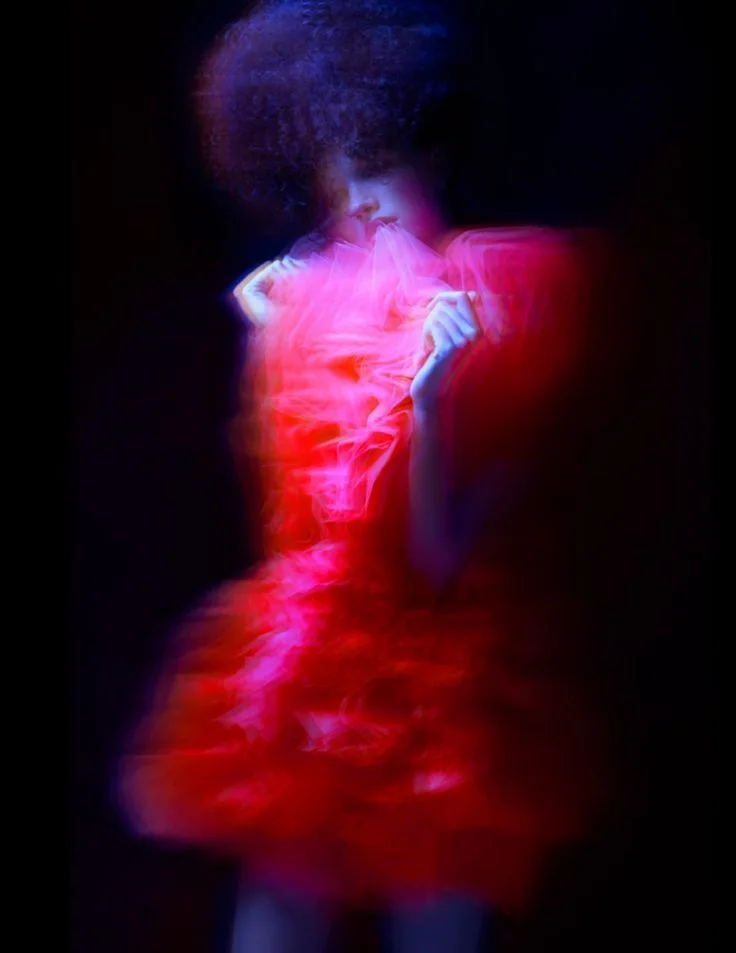 Neon blur | Nick fancher long exposure, Gothic high fashion, Woman with red dress