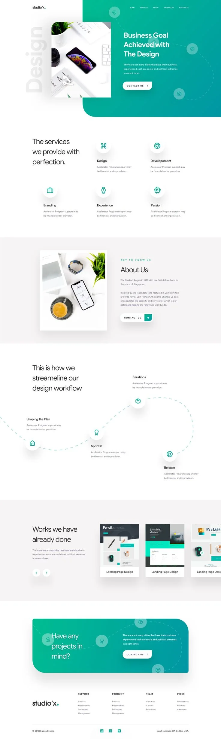 Studio'x Agency Landing Page Concept | One page design ideas, Green and white website design, Landing page design inspir